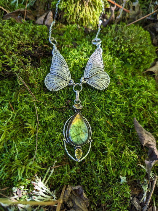 Adjustable Green Labradorite and Citrine Butterfly Necklace