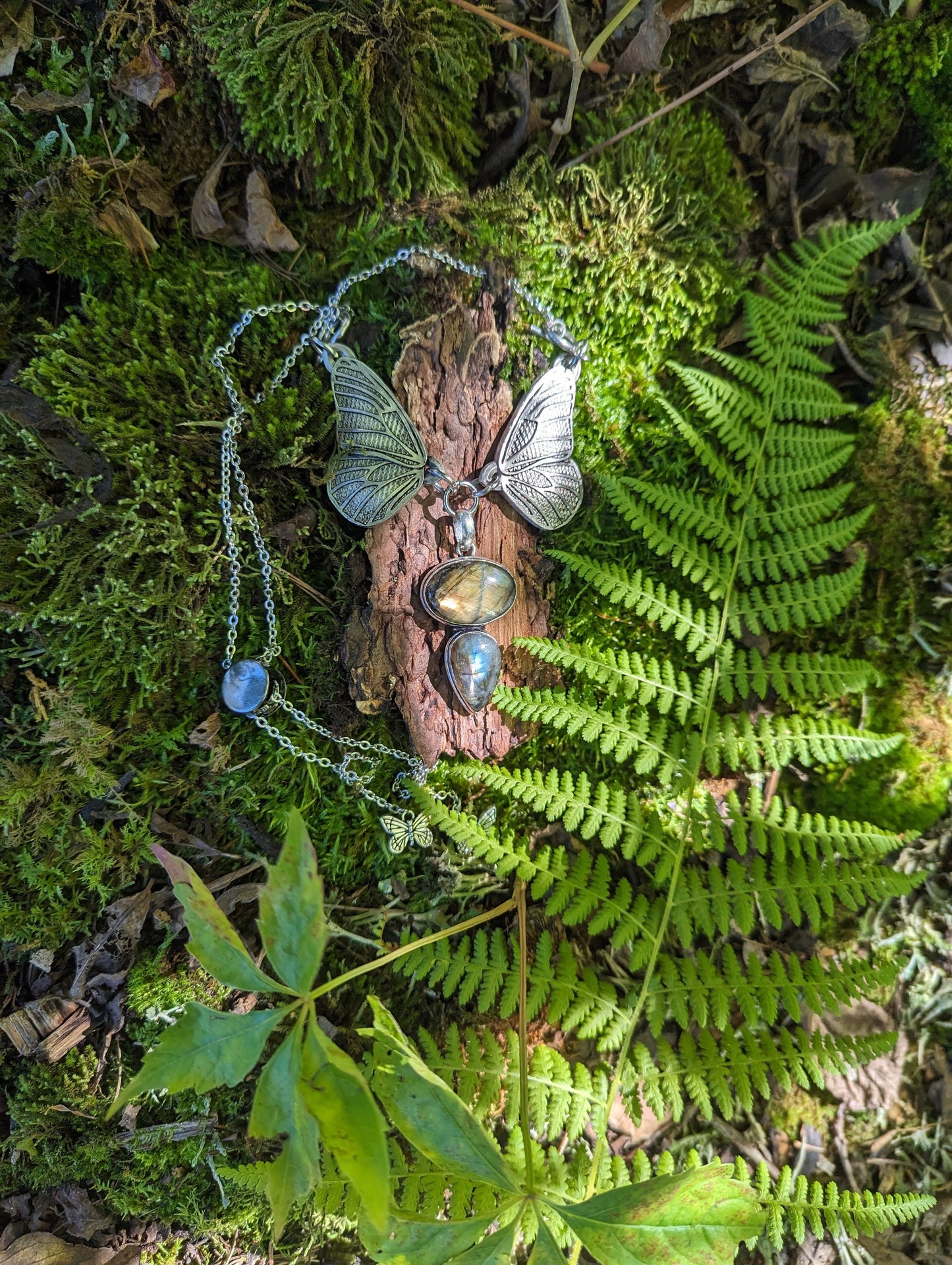 Adjustable Two Stone Labradorite Butterfly Necklace